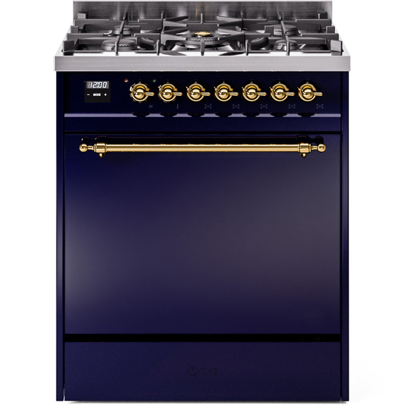 ILVE Nostalgie II 30 in Dual Fuel Range, Natural Gas, Midnight Blue/Brass