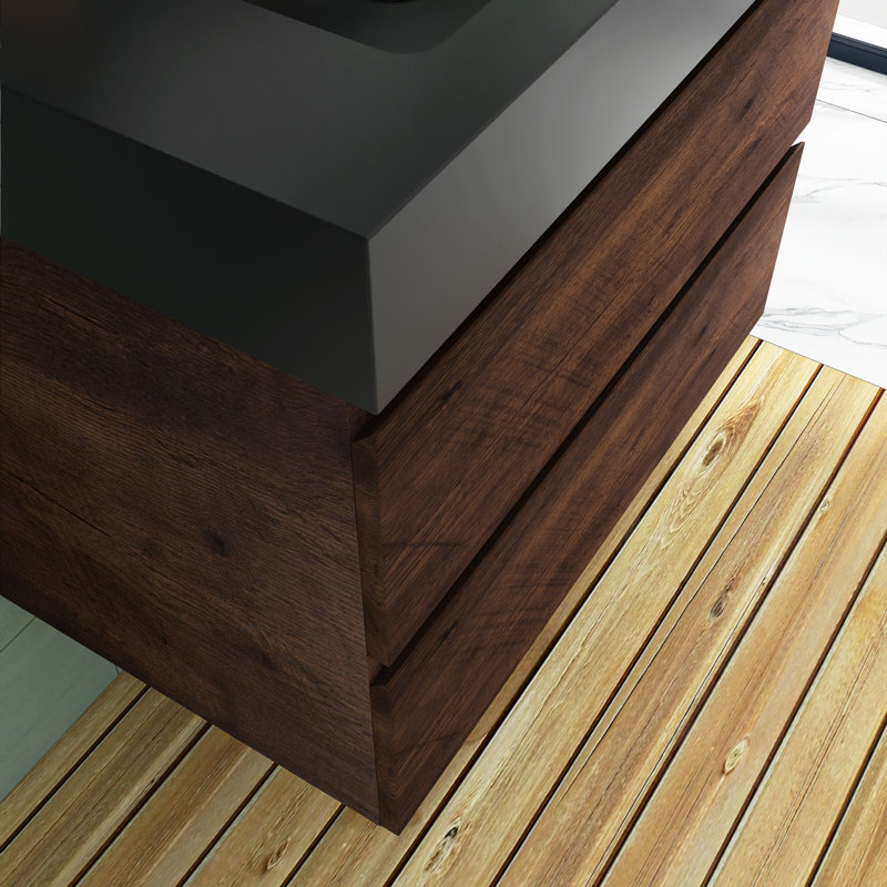 30'' Bathroom Vanity with Top, Black, Walnut, 25" H x 30" W x 18" D