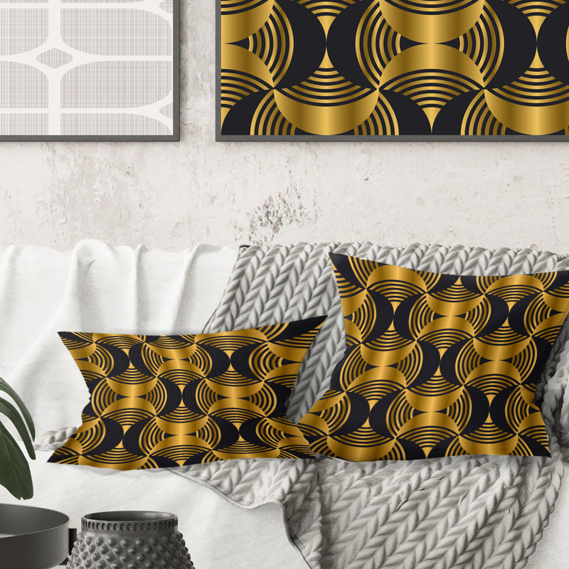 Motif moderne de style Art déco - Coussin décoratif imprimé Mid-Century, Jaune