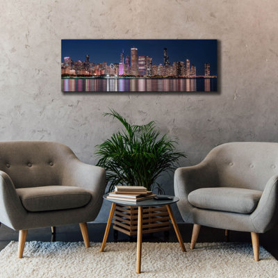  «Chicago Nighttime Skyline» par Epic Portfolio, art mural sur toile, 60 po x 20 po