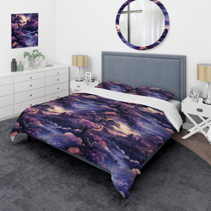 Dusky Dreamscapes Moody Patterns Floral Duvet Cover, Queen Duvet Cover + 2 Standard Shams
