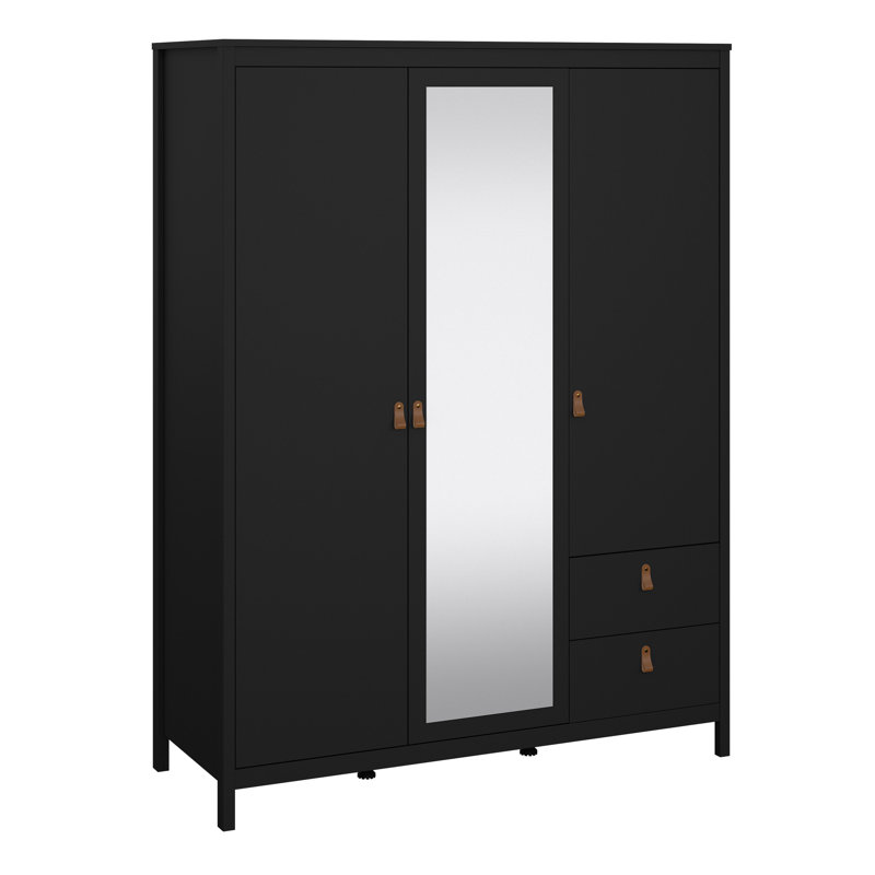 Aecca 3 Door Manufactured Wood Wardrobe, Matt Black