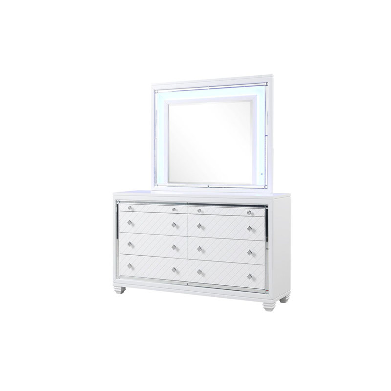 Ensemble de chambre à coucher moderne 4 pièces avec éclairage DEL Larosha, Grand lit