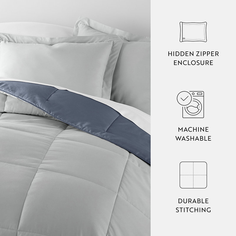Twin Stone and Light Gray Reversible Down Alternative Comforter Set