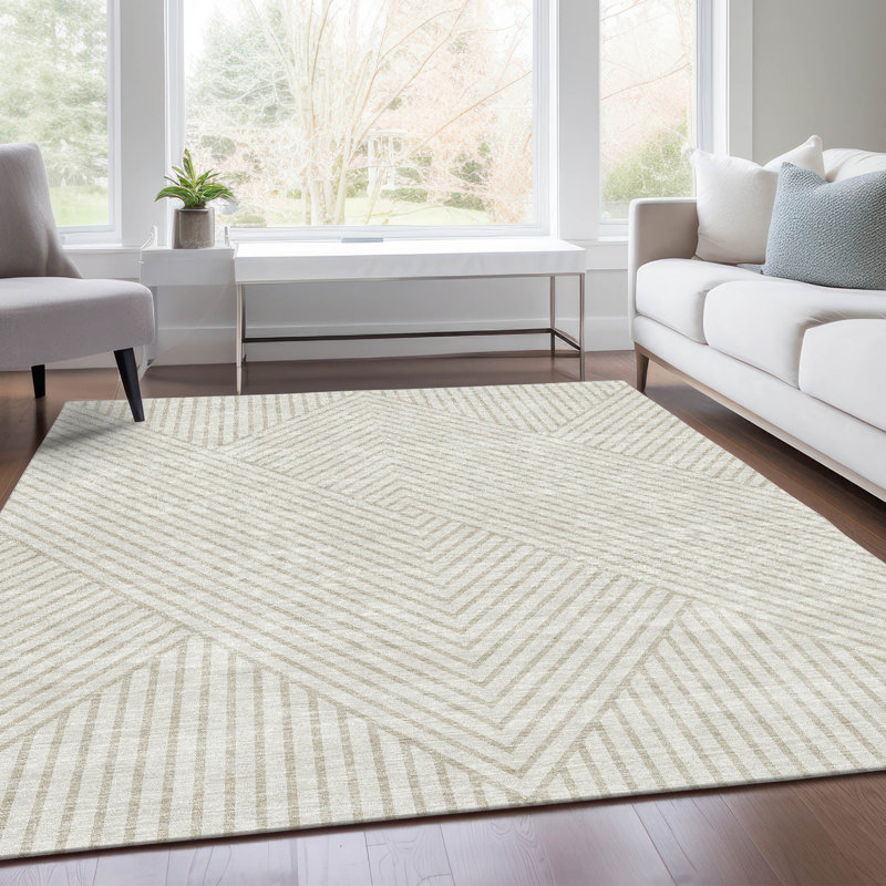 Premium Machine Washable Prisco Ivory Rug, Rectangle 8' x 10'
