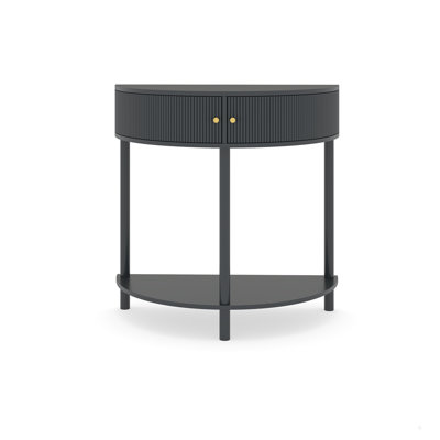 Unique Half Moon Design End Table with 2 Storage Drawers and Bottom Shelf
