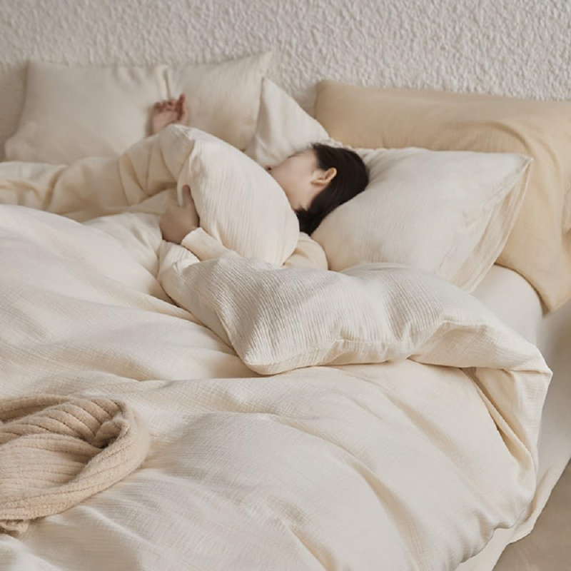 Ensemble de housse de couette 100% coton Muslin, Housse de couette pour très grand lit + 2 taies d, Beige