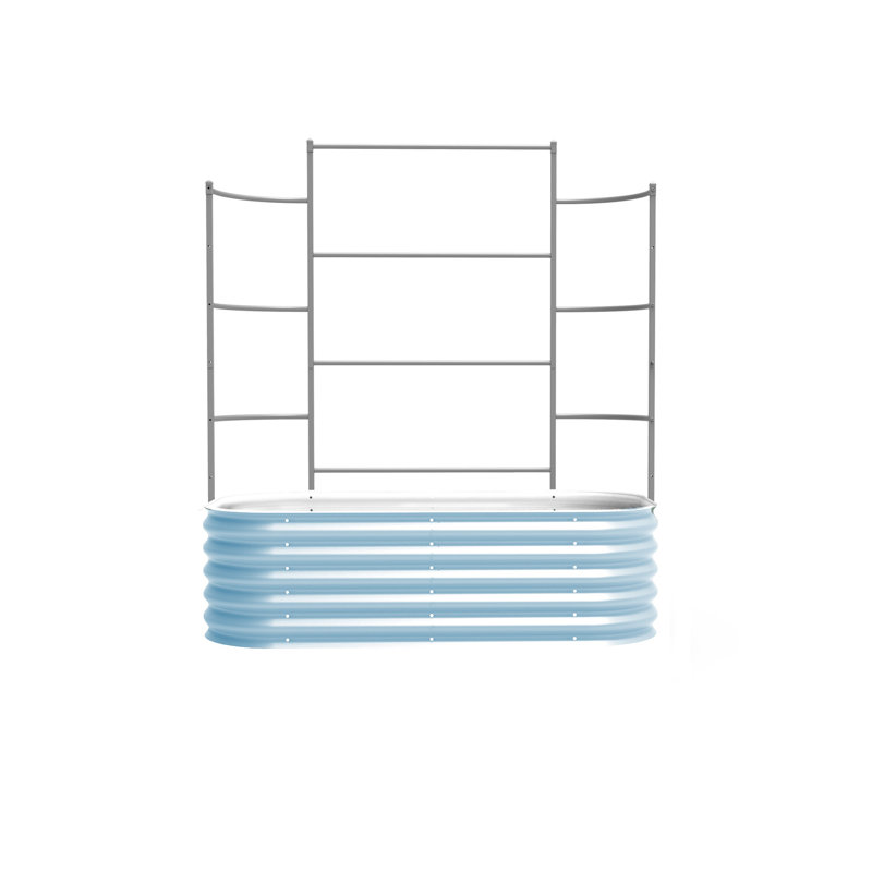17" Tall 4 In 1 Modular Metal Outdoor Raised Garden Bed With Trellis, Pearl White, 74" H x 60" W x 24" D