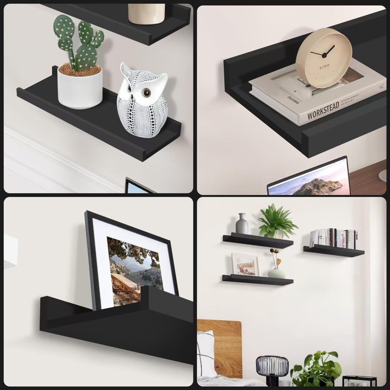 Set of 3 floating bookshelves, Black