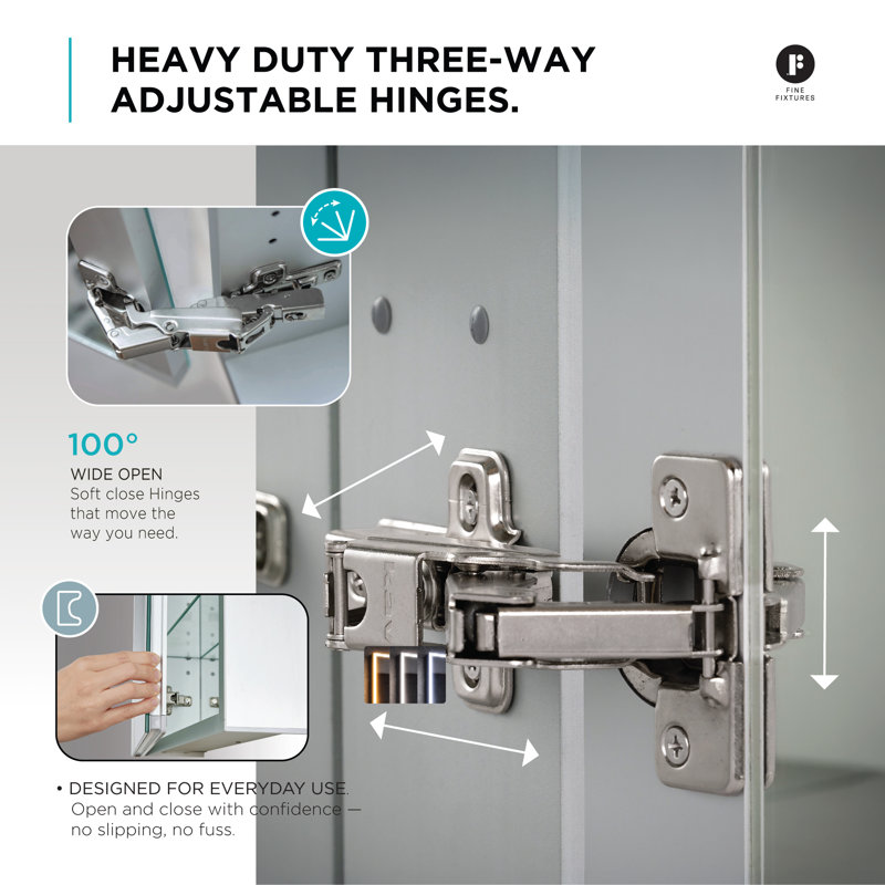 Armoire à pharmacie DEL à deux portes FINE FIXTURES Aura ™ Smart avec chargement sans fil Qi, désembuage anti-buée et éclairage 3 couleurs à intensité variable
