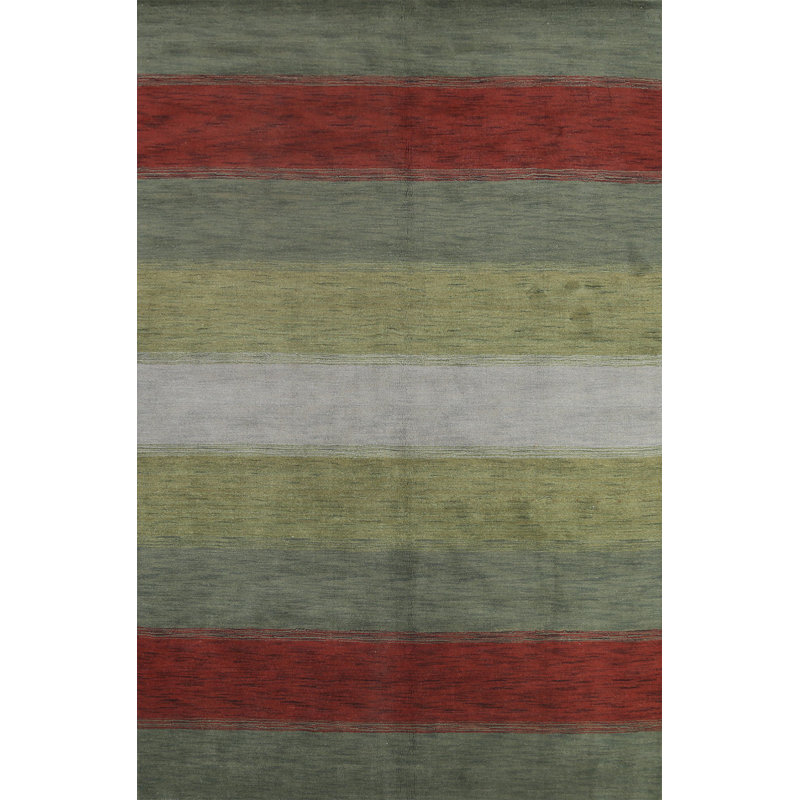 Tapis vert en laine noué à la main de conception unique 6 pi 8 po x 9 pi 10 po Magrit