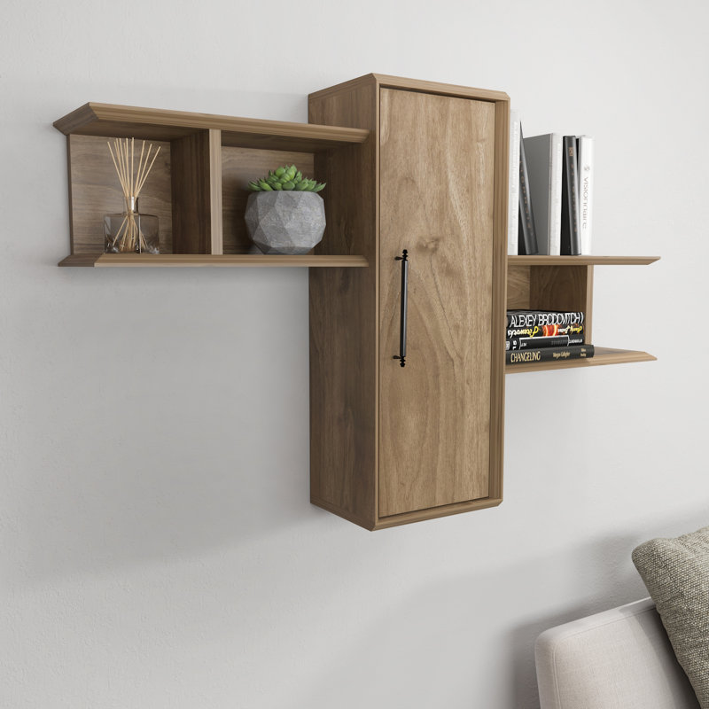 Olida Modern Wallshelf with a Cabinet, Walnut