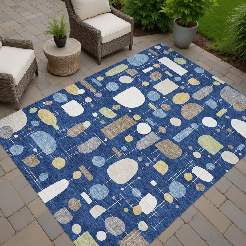 Machine Washable Indoor/Outdoor Juliet ACN2393 Mid-Century Modern Rug, Rectangle 10' x 14'