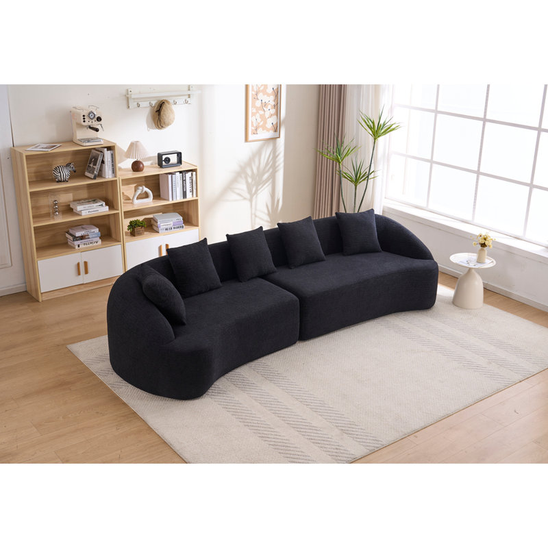 Canapé modulaire incurvé à compression noir, canapé-lit en chenille haute densité 30D pour appartement, salon L 110 po, Noir
