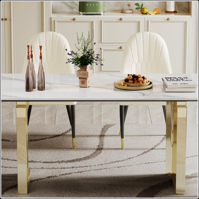 Table de salle à manger en verre fritté de 0,47 po, base en acier inoxydable
