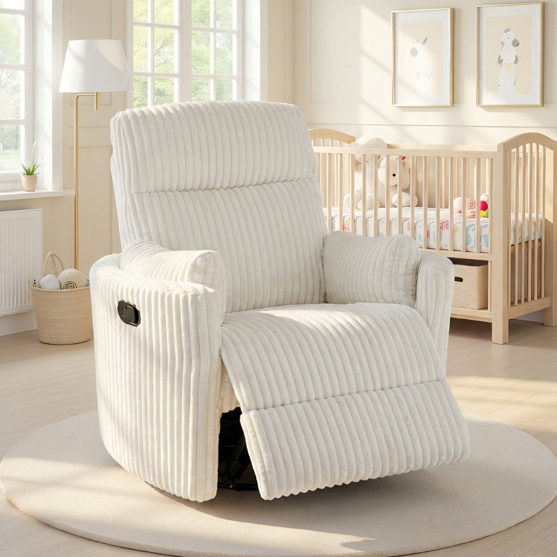 36.43" Wide Manual Recliner Chair Swivel Rocker Glider Recliner, Nursery Glider Recliner, Corduroy Nursery Recliner Chair For Living Room