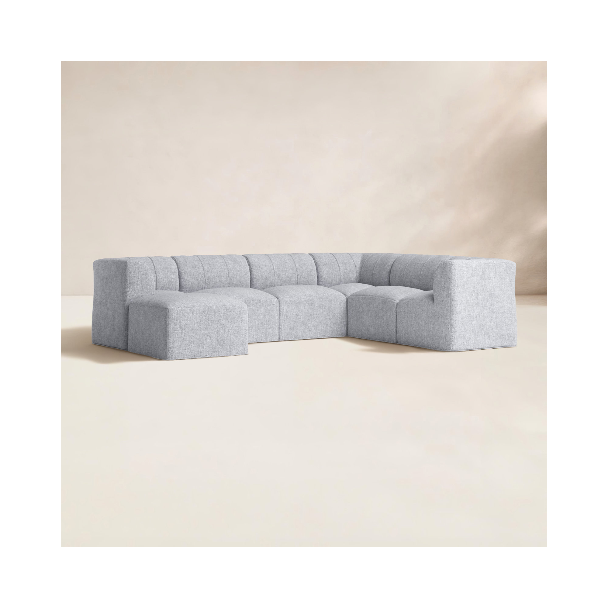Praia 124" Sunbrella Outdoor L Sectional with Ottoman, Canvas Granite Sunbrella® Canvas
