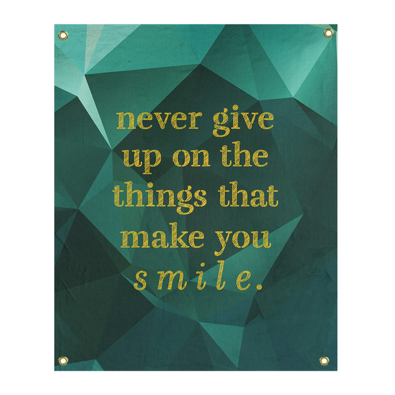 Quotetapestry de joie et perseverance de pierre de polyester, Émeraude / doré, H 59 pi x l 50 po