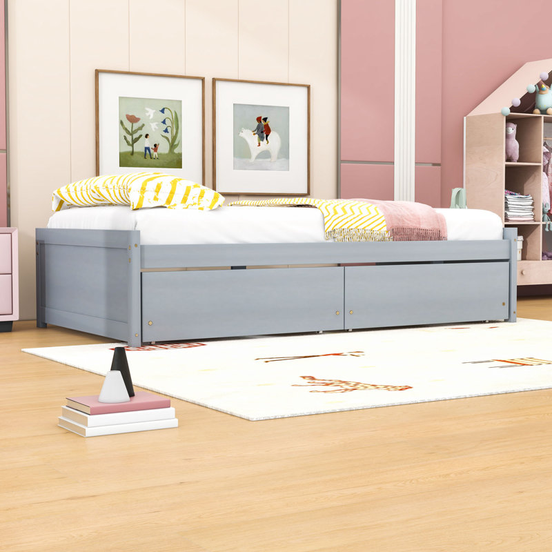 Lit plateforme simple avec tiroirs Comsa, gris
