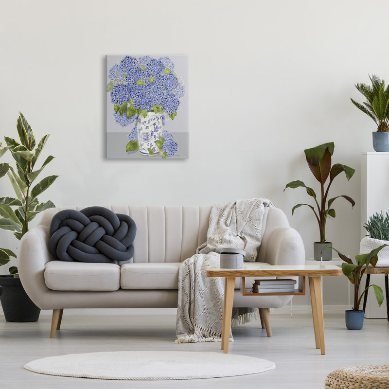 Hortensias bleus rougissants - Impression sur toile, H 30 po x l 24 po x 1,5 po, Toile tendue