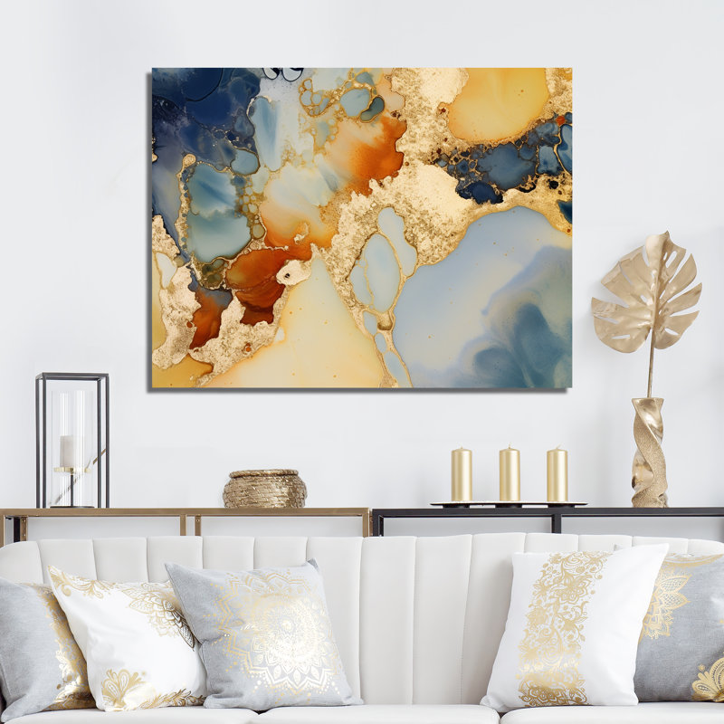 «Brown Luxury Abstract Fluid Art II», impressions sur toile abstraites à encre liquide, Toile tendue