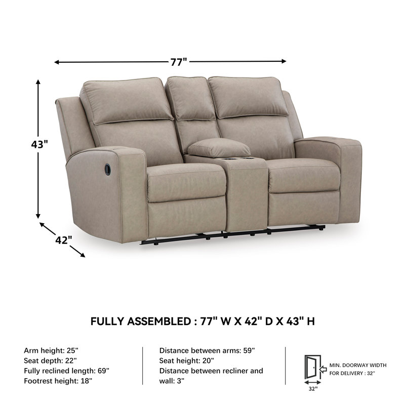Stockley 77" Vegan Leather Power Reclining Loveseat, Gray Faux Leather