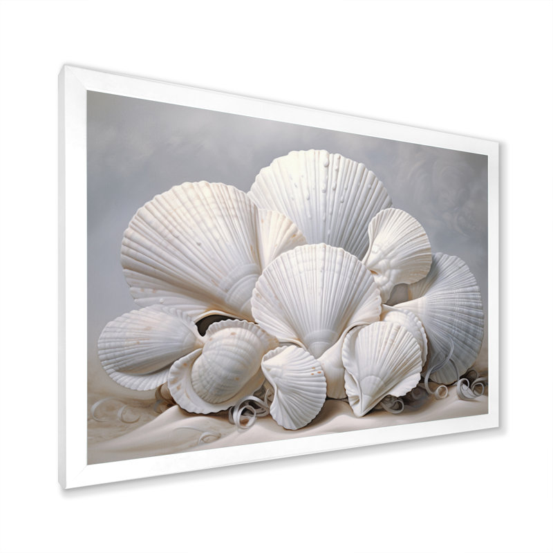 Coquillages blancs monochromes, Cadre simple blanc, H 24 po x l 32 po x P 1 po