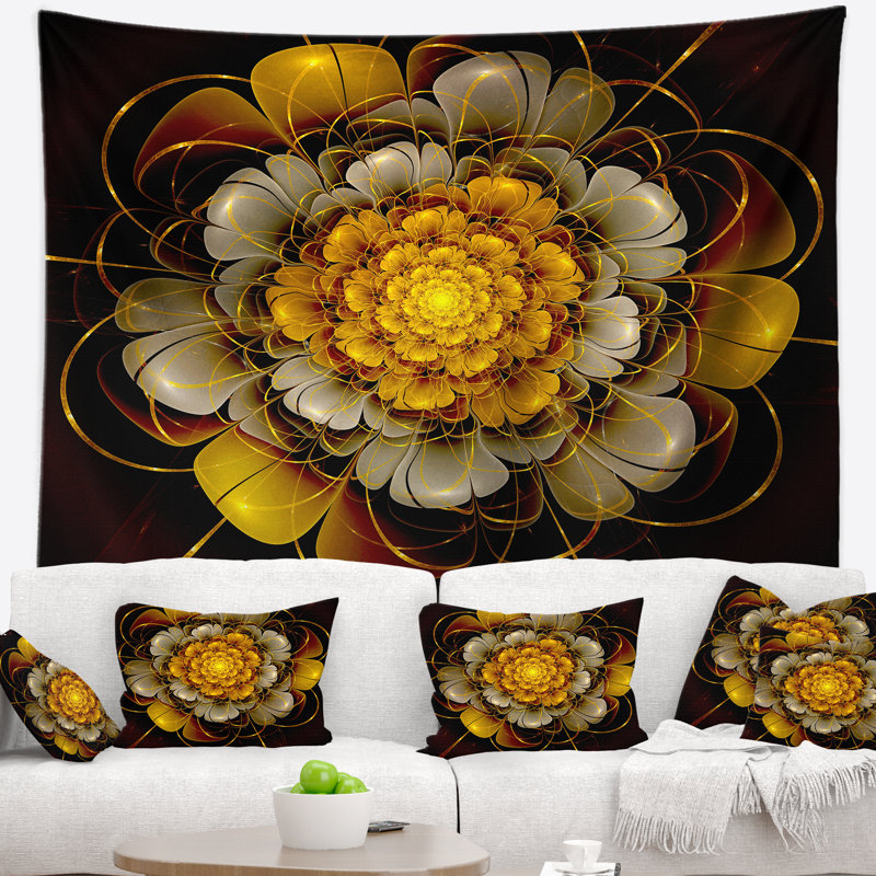Tapisserie abstraite de fleur de fractale d'or foncé, H 78 po x l 92 po