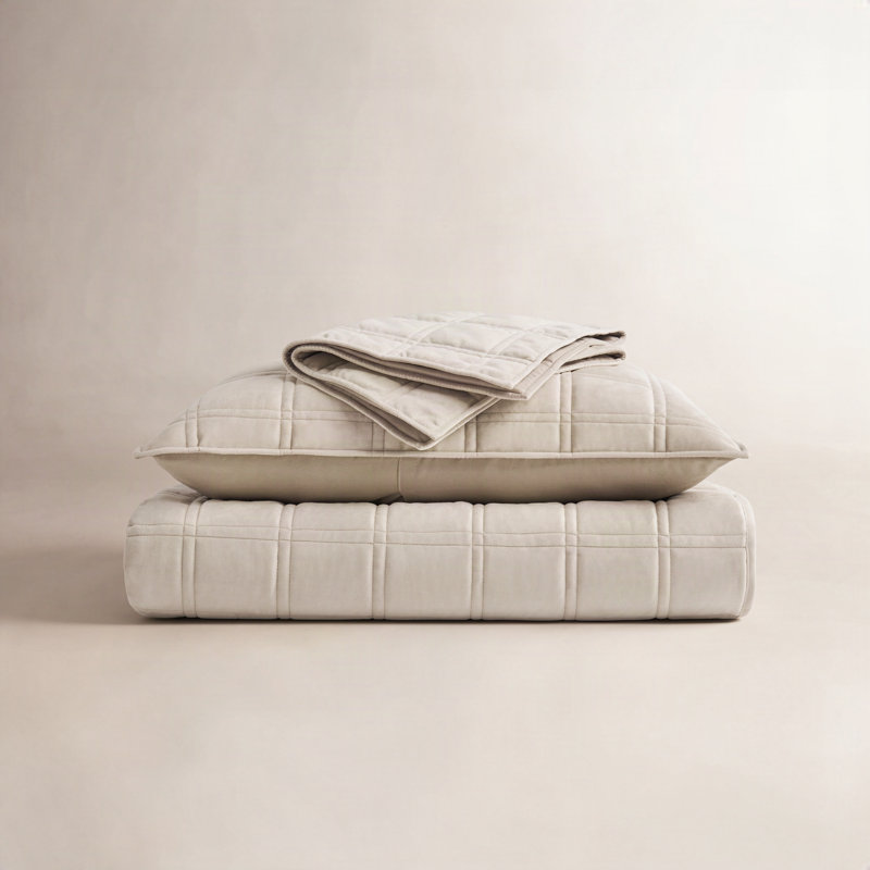 Ensemble de courtepointe en velours double, Courtepointe très grand + 2 très grandes taies d, Beige