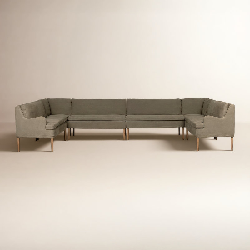 Aurelia 6-Piece Sectional, 34.5" H x 152" W x 75" D, Broadway Olive Linen