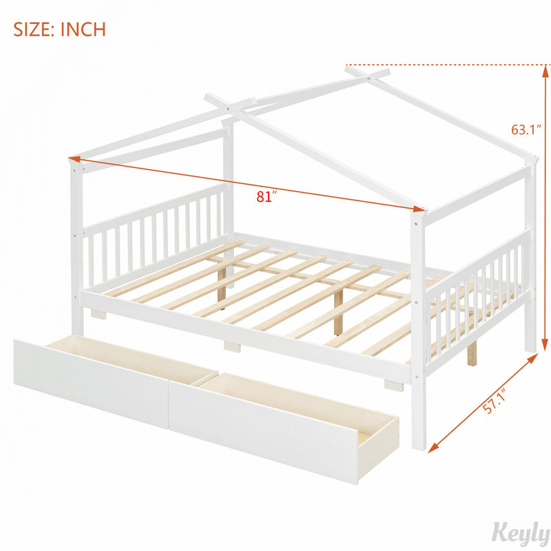 Lit en bois avec tiroirs, Double, Blanc