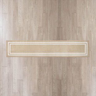 Double Border Machine Tufted Performance Beige/White Rug