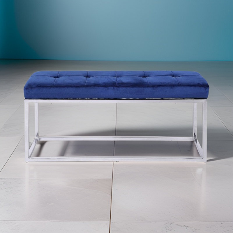 Banc rembourré en velours Chepstow, Argent, Bleu