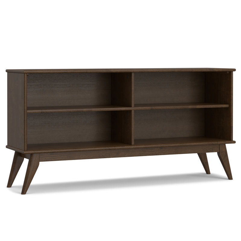 Draper 64"W Solid Hardwood 4 Shelf Mid-Century Modern Low Bookcase with Tapered Legs