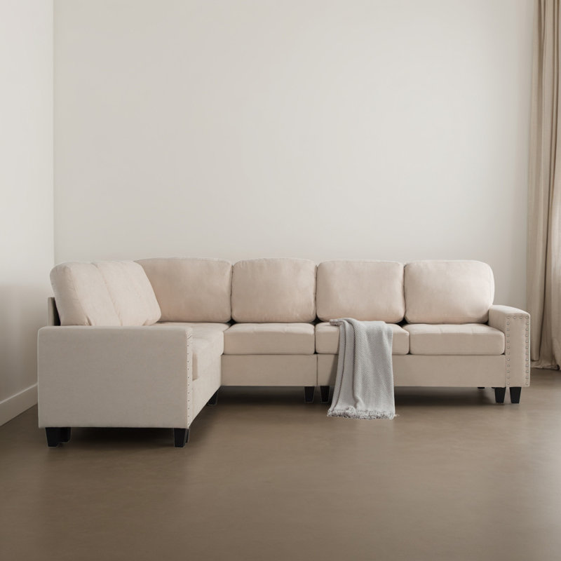 Canapé modulaire réversible 107,92 "rembourré pour salon, Mélange de lin beige