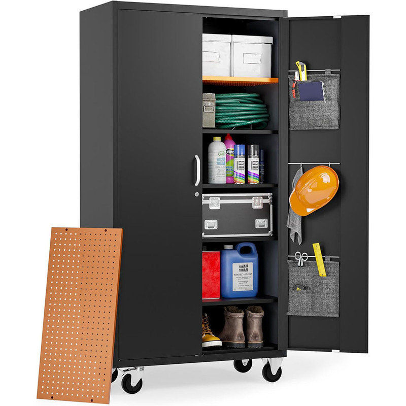 Rolling Storage Cabinet with Wheels & Lock, Moveable Garage Storage Cabinet with Locking Doors (72" Large Rolling Key, Black)