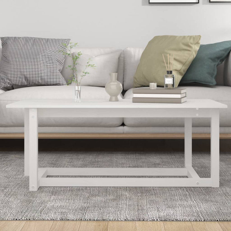 Kamyle Solid Wood Four Leg Coffee Table, White/Brown