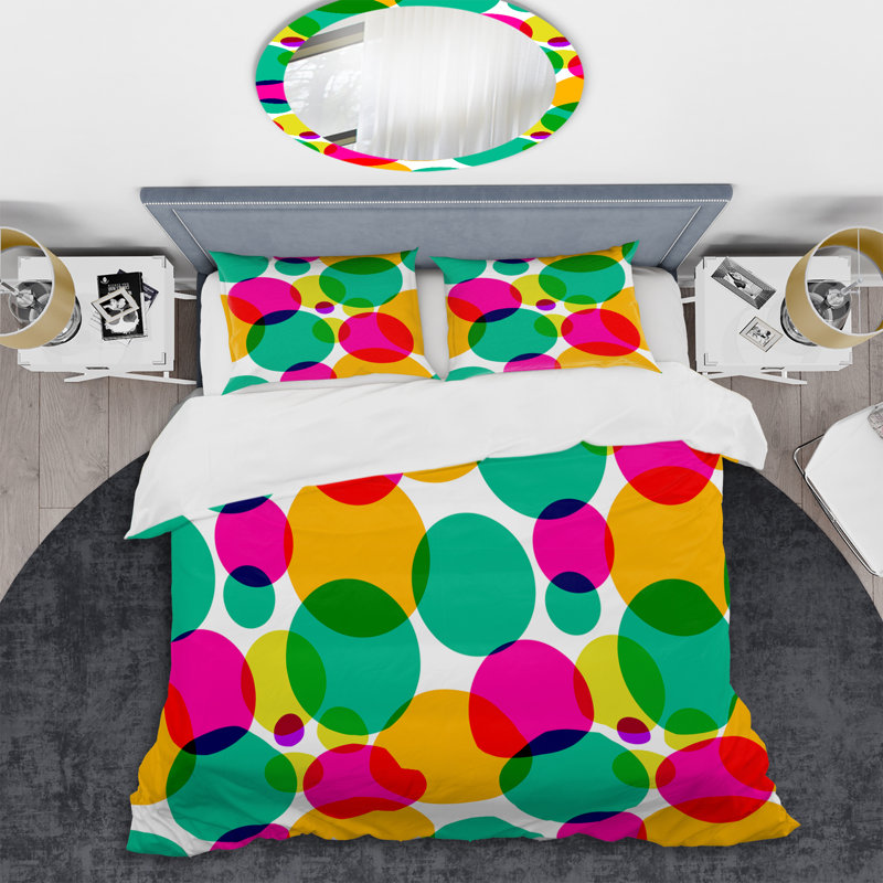 Ensemble de housse de couette en microfibre vert / orange 3 pièces, Housse de couette pour très grand lit et 2 très