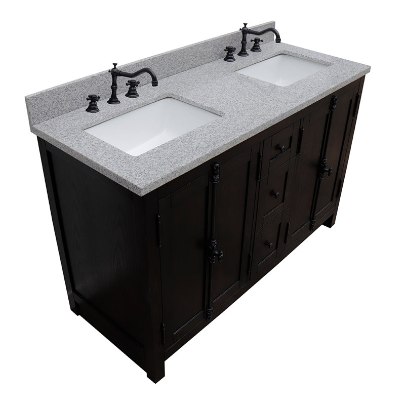 Ensemble de meuble-lavabo double 55 po Keesha, Granite, Brun cendré, Chrome