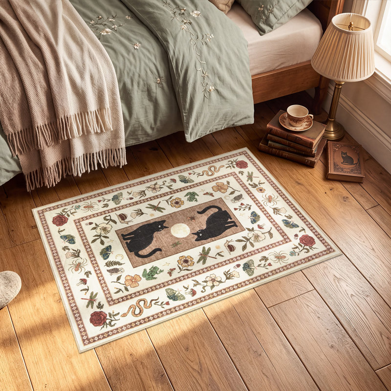 Tapis à poil court lavable à imprimé animal rétro avec envers antidérapant, Beige, 3 x 5 pi