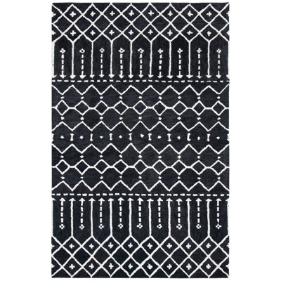 Lina Hand Tufted Wool/Viscose Geometric Rug in Black