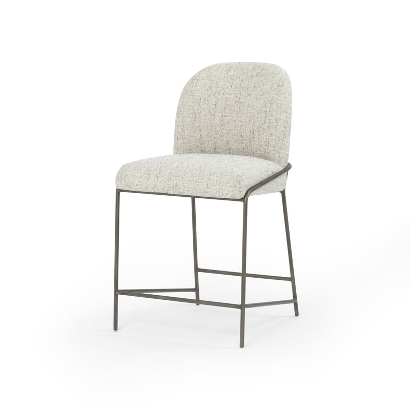 Astrud Upholstered Stool with Metal Frame, Polyester Blend Cream, Counter Stool (25" Seat Height)