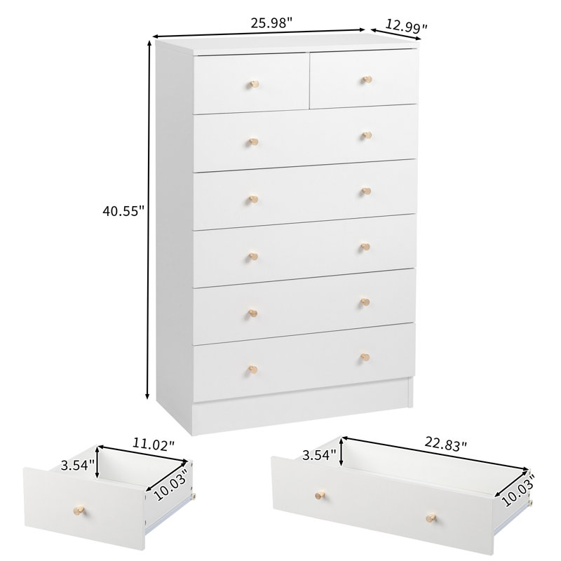 Commode 7 tiroirs 26 po Andice, Blanc