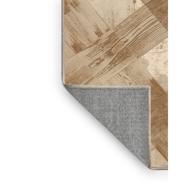Machine Washable Roslindale Rustic Gingham Rug in Brown – Beige Binding, 4x6