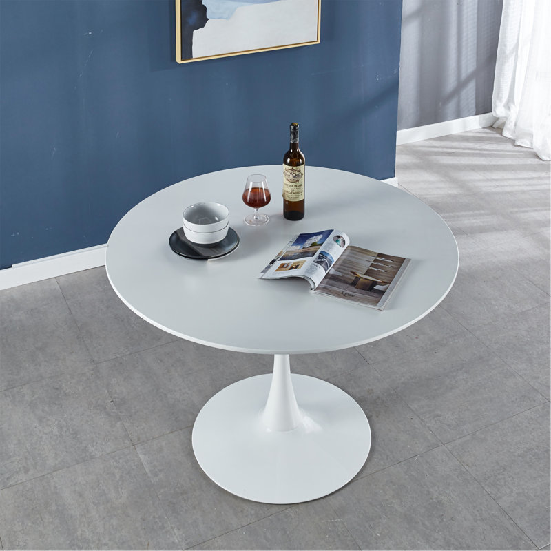 Table de salle à manger de 42,1 po de style Mid-Century pour 4 à 6 personnes avec plateau rond en MDF, table de salle à manger à piédestal, table basse de loisirs