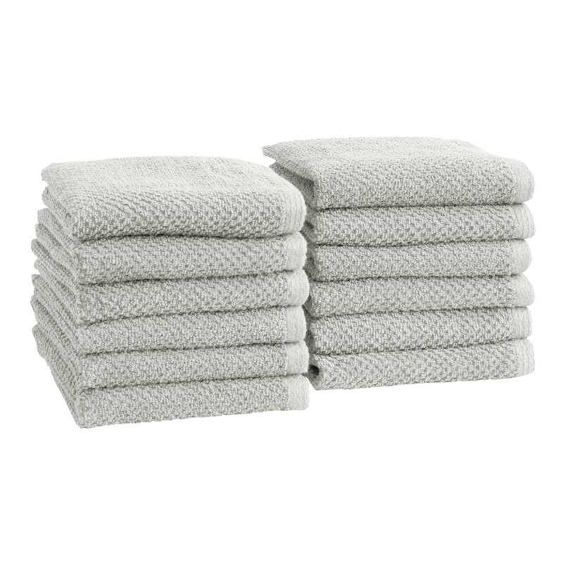 100% Cotton Textured Bath Sheet, Light Gray, Washcloth - 12 Pack