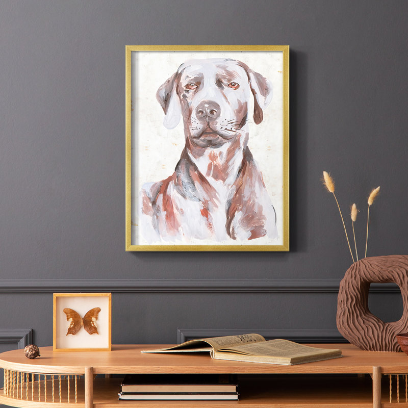 «Sitting Dog I», reproduction encadrée - bois massif