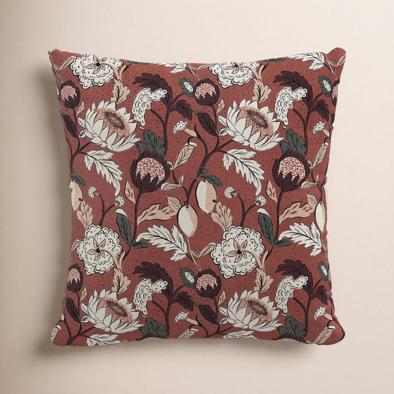 Housse de coussin en coton Arkins, 22 po x 22 po, Plume, Rose vieilli à motif floral Dottie OGA