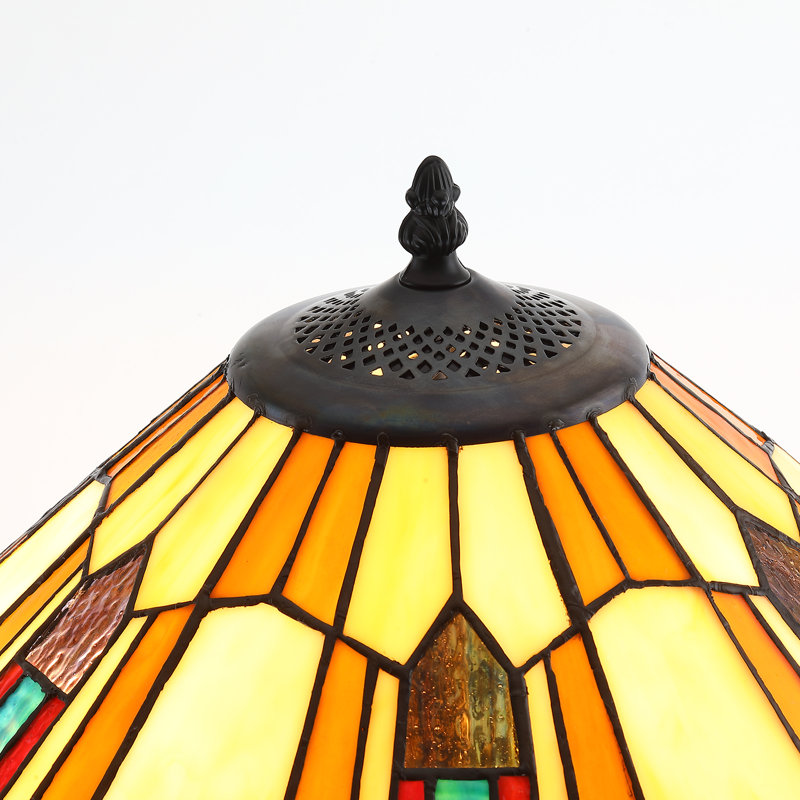 Lampe sur pied 59 po. Style Tiffany, abat-jour géométrique en verre coloré, 2 lumières, chaînette