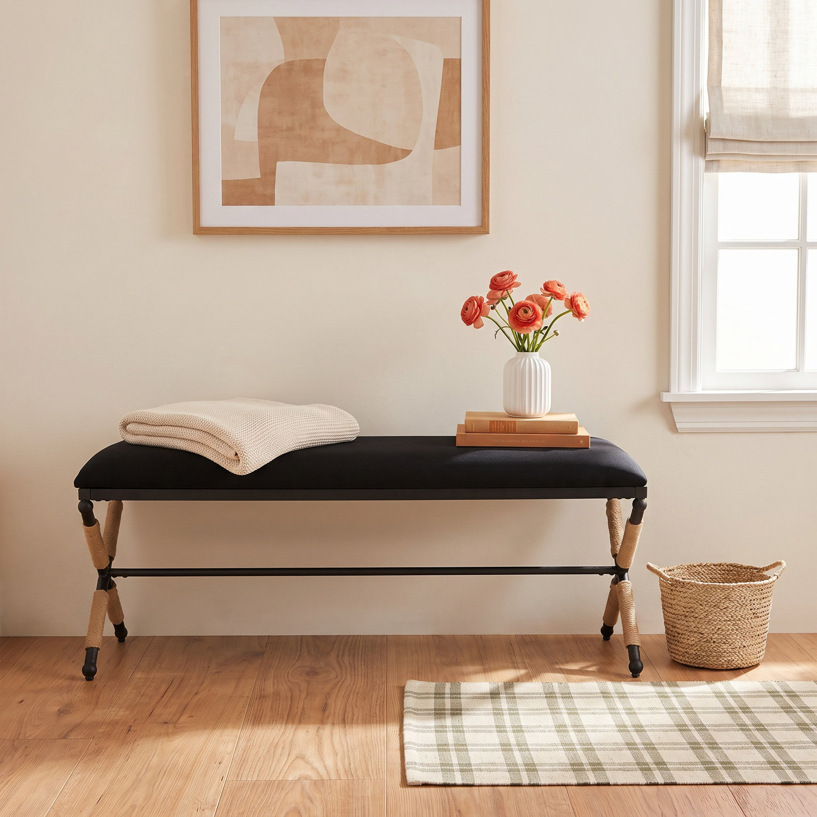 Bolivia 47.75 " Linen Upholstered Bench, Black